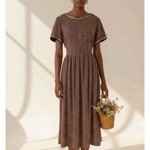 Vintage Sarah Elizabeth Dress Size 8 Modest Tie Back Fall Midi Brown Black